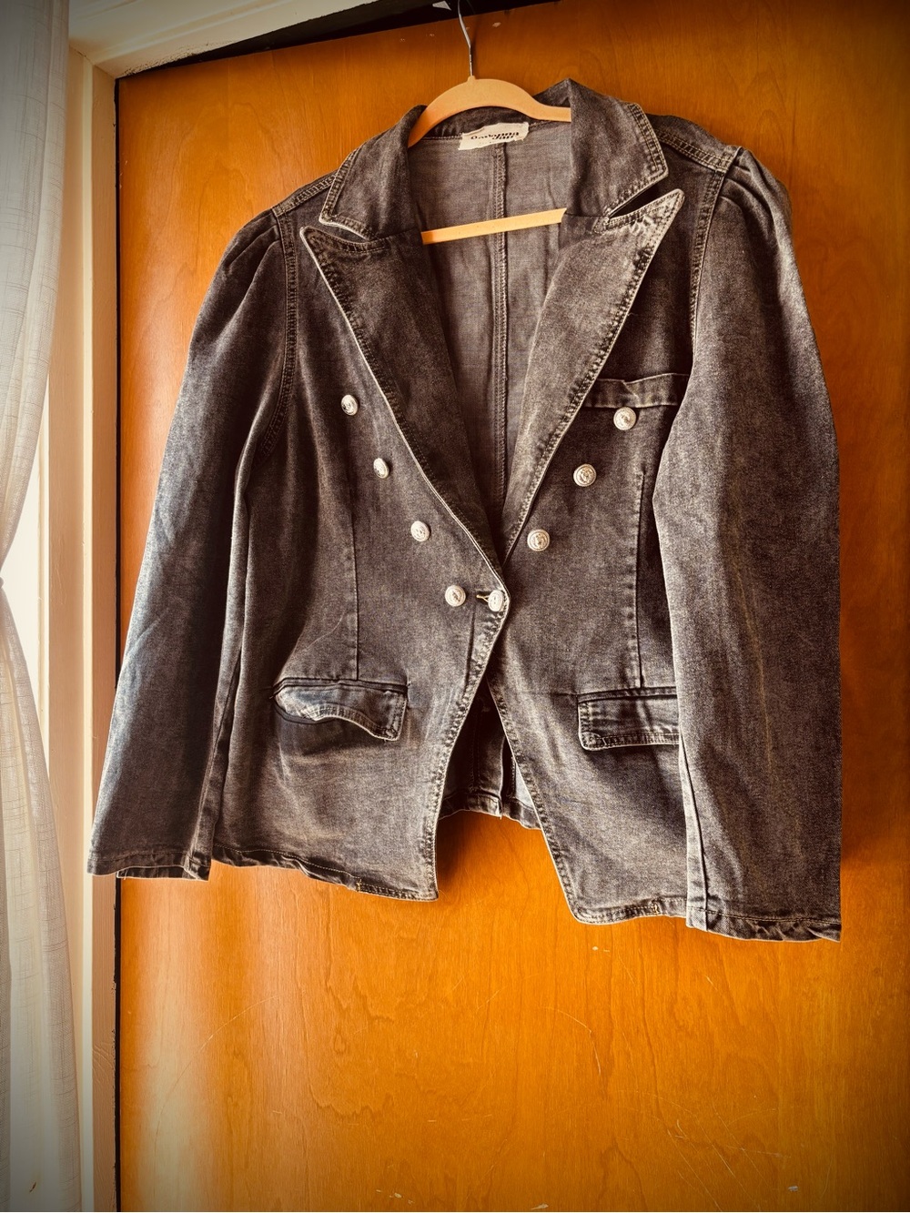 Savanna Jane Washed Black Double-Breasted Blazer